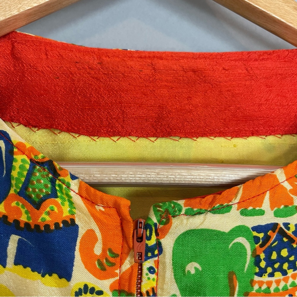 Vintage Caftan Dress Maxi Women‎ Kaftan Muumuu Elephants Reddish Orange Zip-Up - Picture 12 of 15